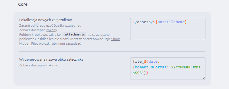 Ustawienia wtyczki Custom Attachment Location